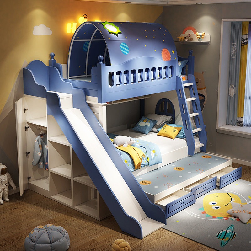 Bunk Bed With Stairs And Slide - Çocuk Yatağı Yükseltilip Alçaltılabilen Yatak Erkek