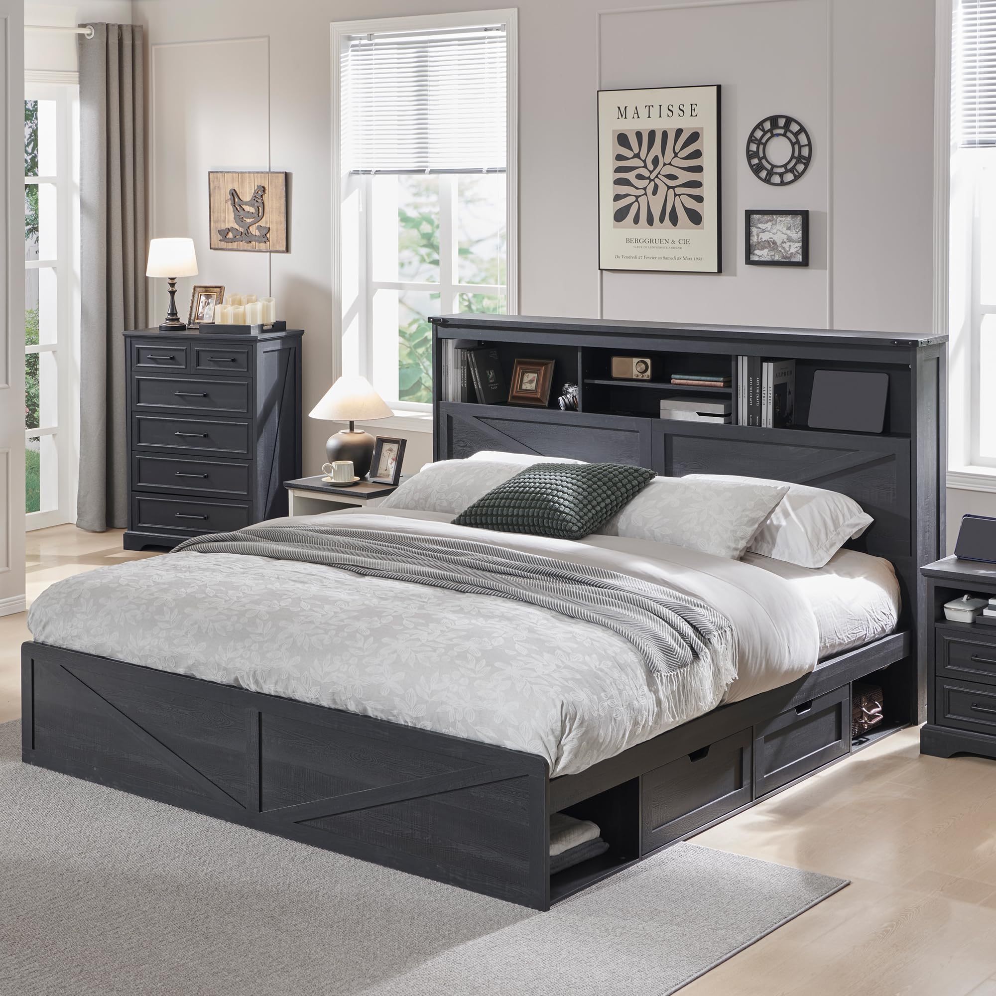 52 inç yüksekliğinde depolama  - King Size Bed Frame With Storage Drawers incelemesi ve fiyatı