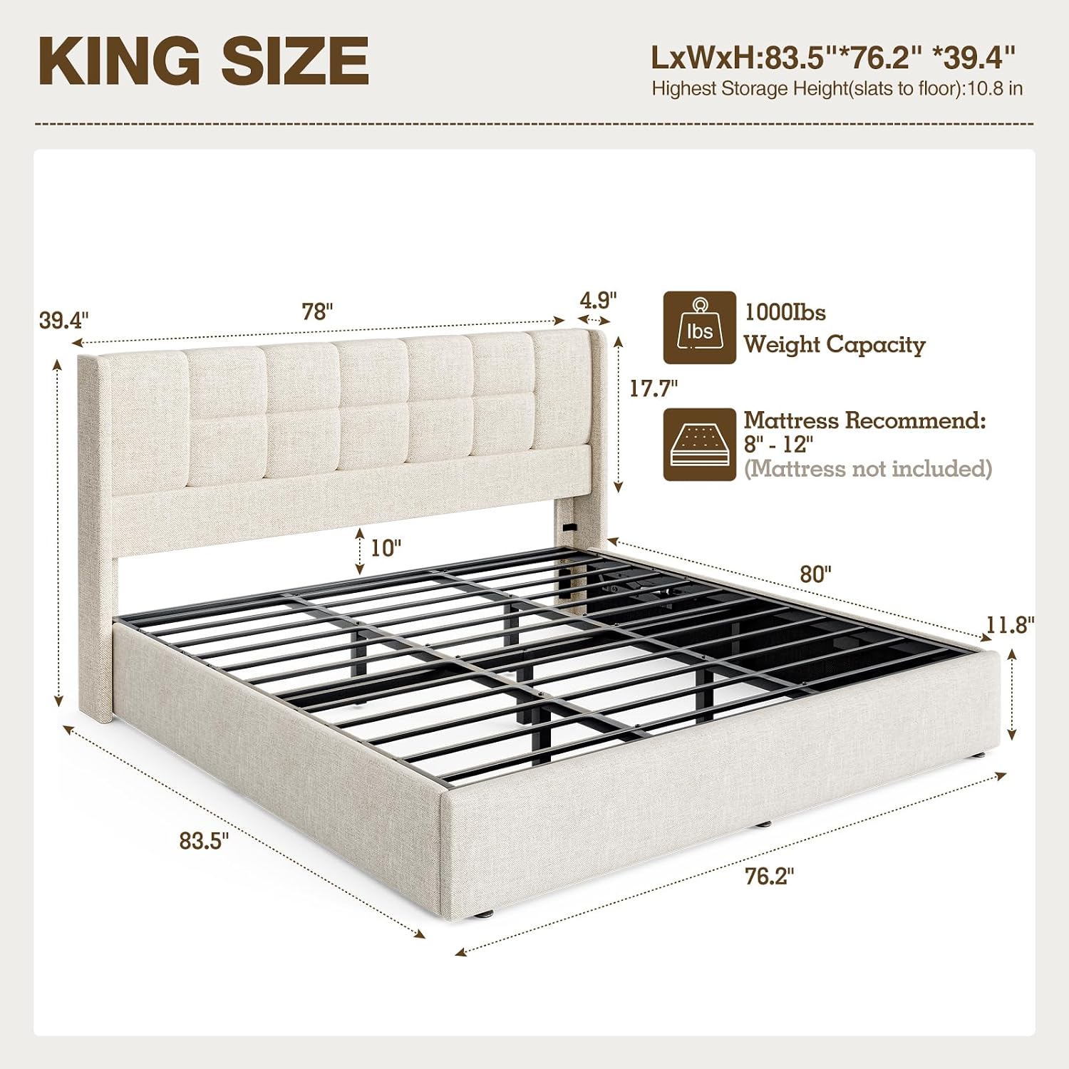 King Boyutunda Yatak Çerçevesi - Gas Lift Storage Bed Hydraulic incelemesi ve fiyatı