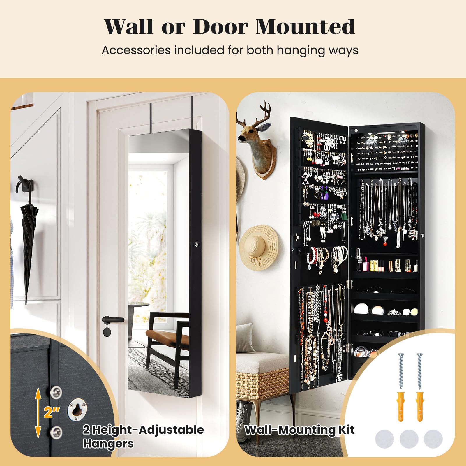 Duvara veya Kapıya Monte Edile - Full Length Mirror Jewelry Armoire incelemesi ve fiyatı
