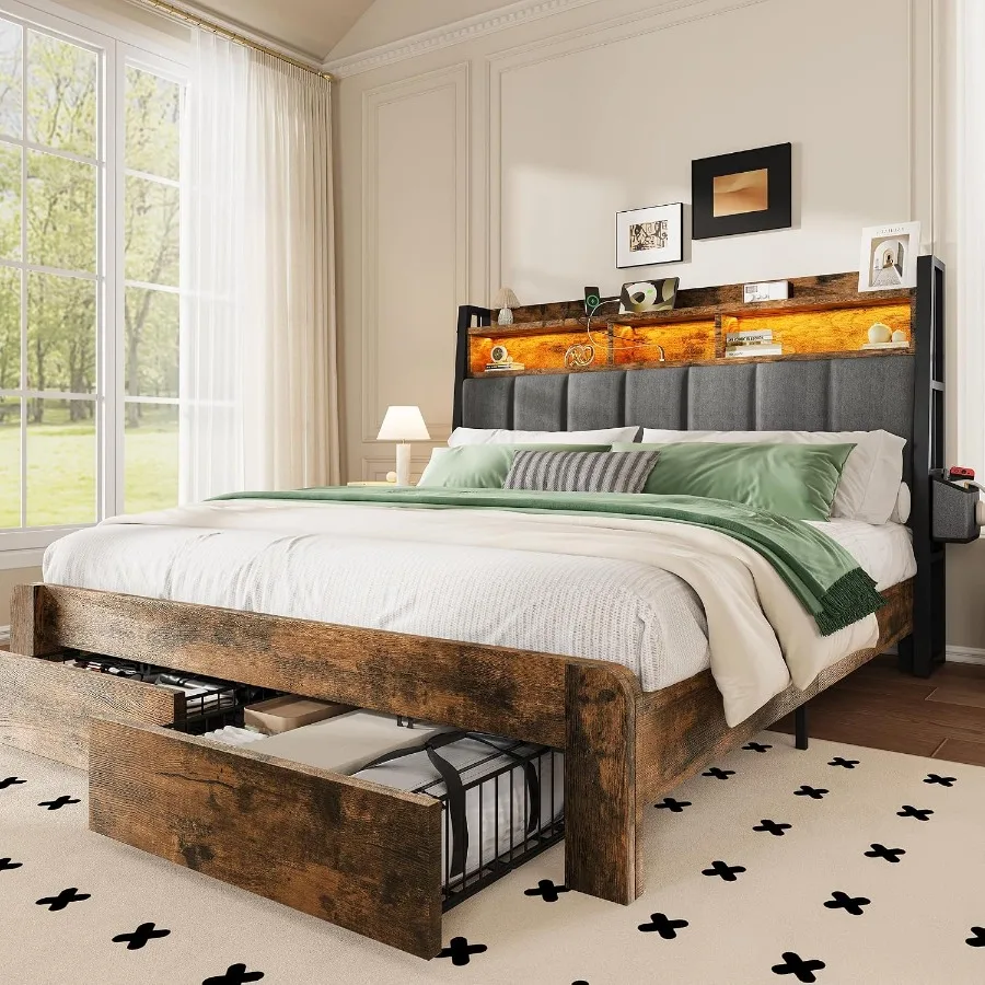 2 adet çekmeceli, kahverengi k - King Size Bed Frame With Storage Drawers incelemesi ve fiyatı