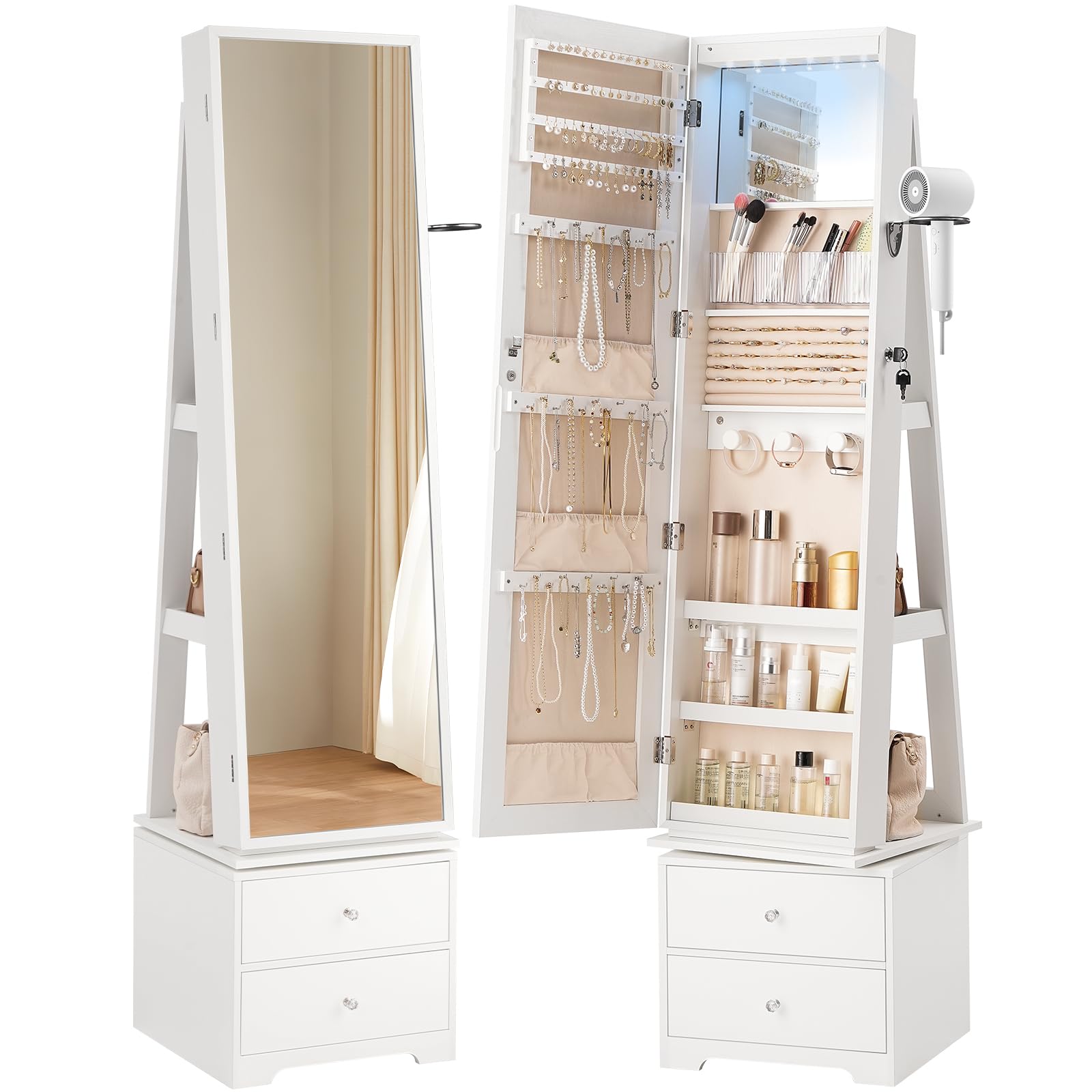 360 °   LED Işıklı Döner Takı  - Full Length Mirror Jewelry Armoire incelemesi ve fiyatı