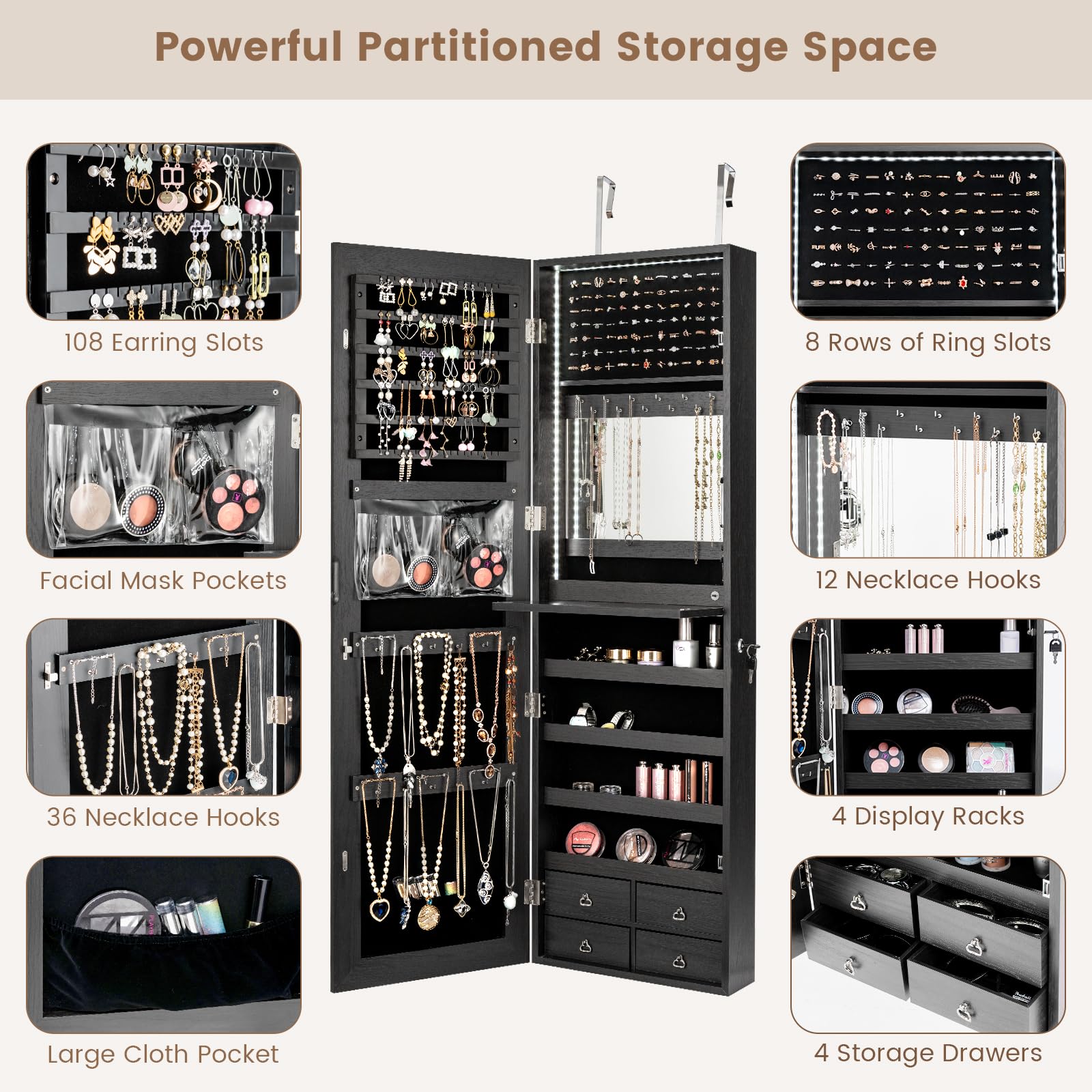 47 inç LED'li Mücevher Dolabı, - Full Length Mirror Jewelry Armoire incelemesi ve fiyatı