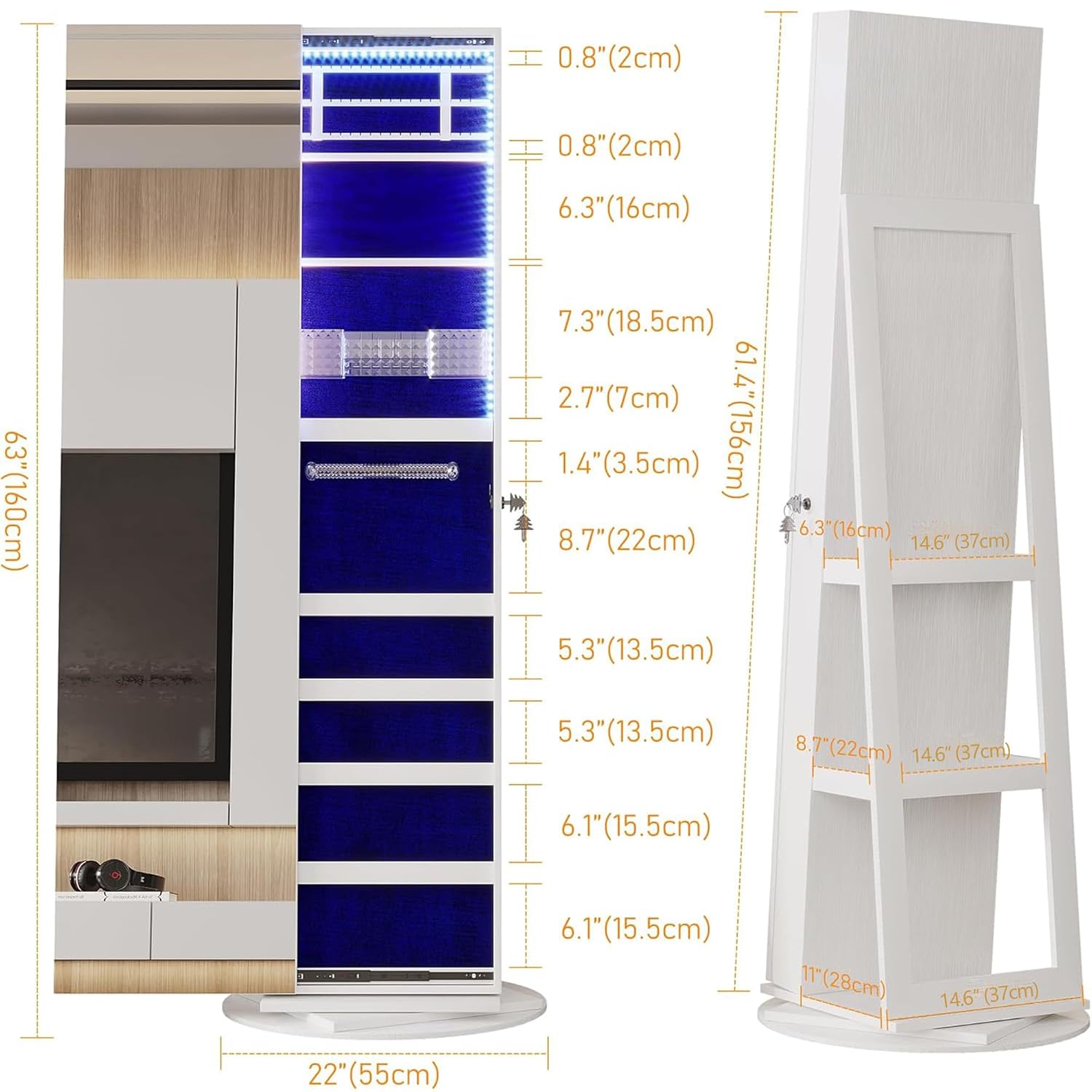 360 °   Işıklı, Döner Mekanizm - Full Length Mirror Jewelry Armoire incelemesi ve fiyatı