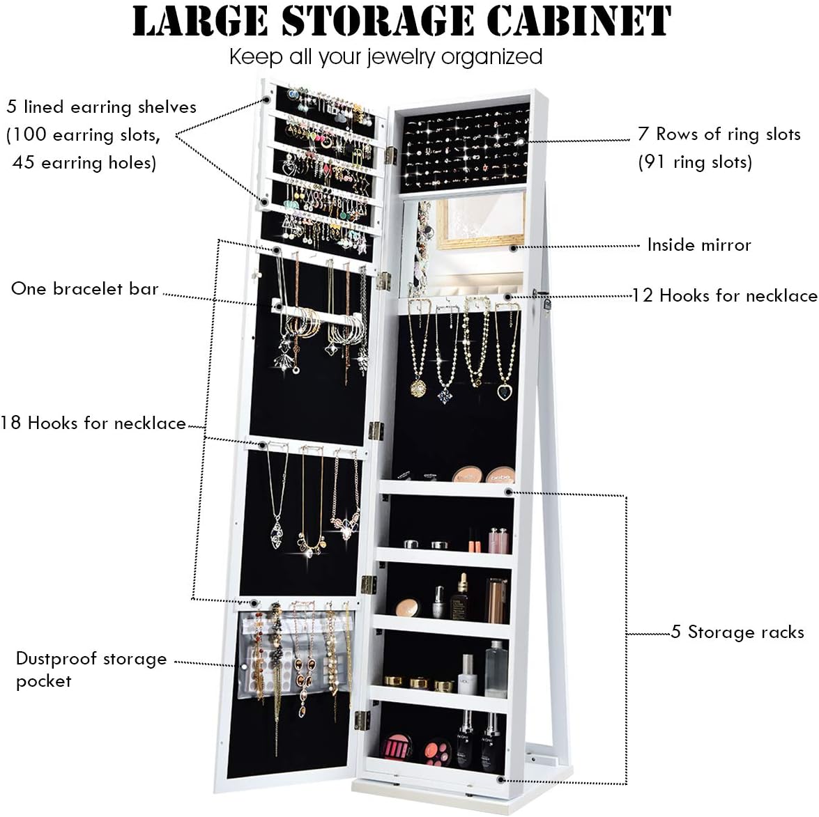 Tam Boy Aynalı, Kilitlenebilir - Full Length Mirror Jewelry Armoire incelemesi ve fiyatı